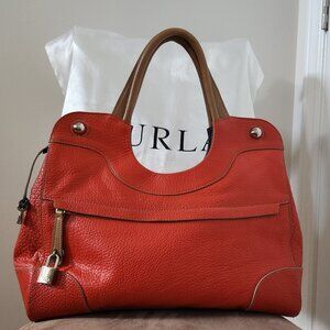 FURLA MY PIPER PEBBLED LEATHER LARGE TOP HANDLE BAG ORANGE GENTLY USED LIKE NEW